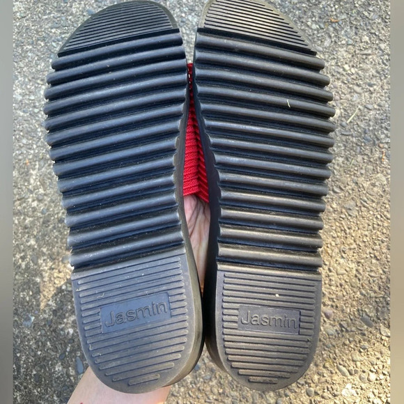 Jasmin red woven slip on summer sandal wedge slides Sz 10 - Picture 10 of 10